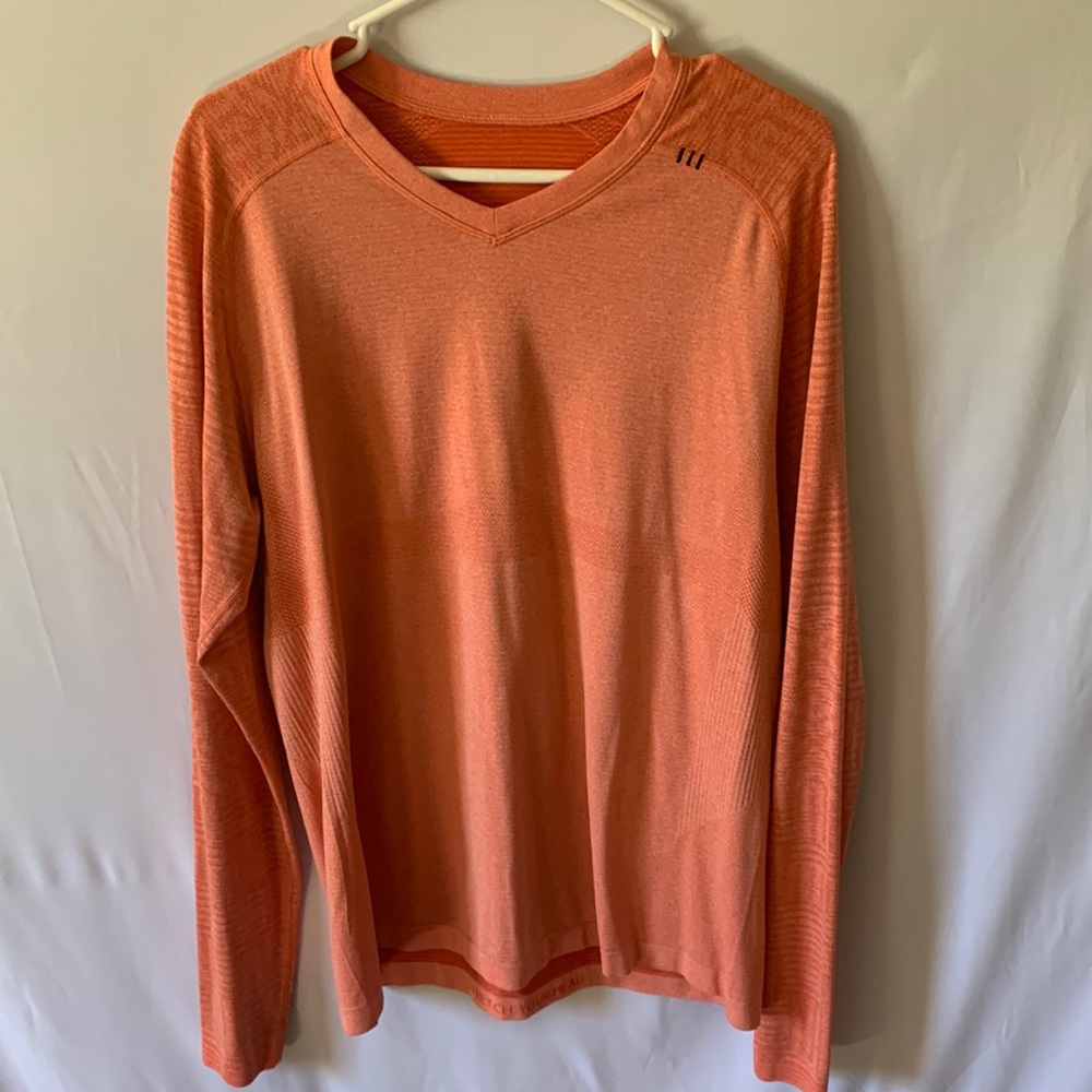 Lulu peach/ salmon long sleeve V neck shirt